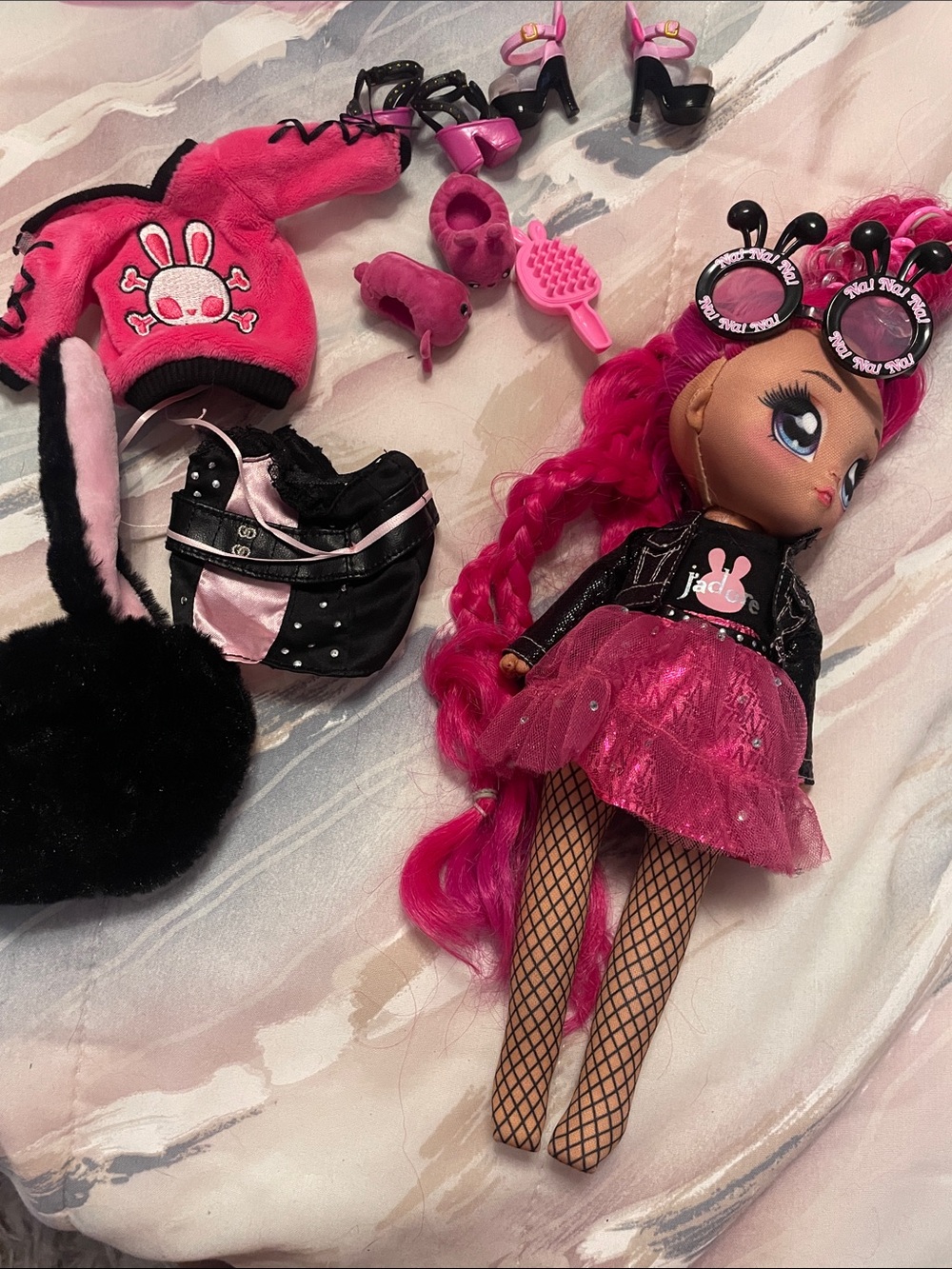 Pink Fashion Doll with Accessories - Hot Pink Outfit Set